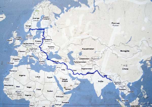 The route taken by Tom Hatlestad. Shahidul Alam/Drik/Majority World