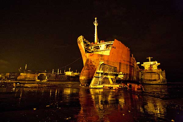 UMA, a ship formerly owned by the Norwegian company Odfjell, is beached at Royal Ship Yard in Chittagong.